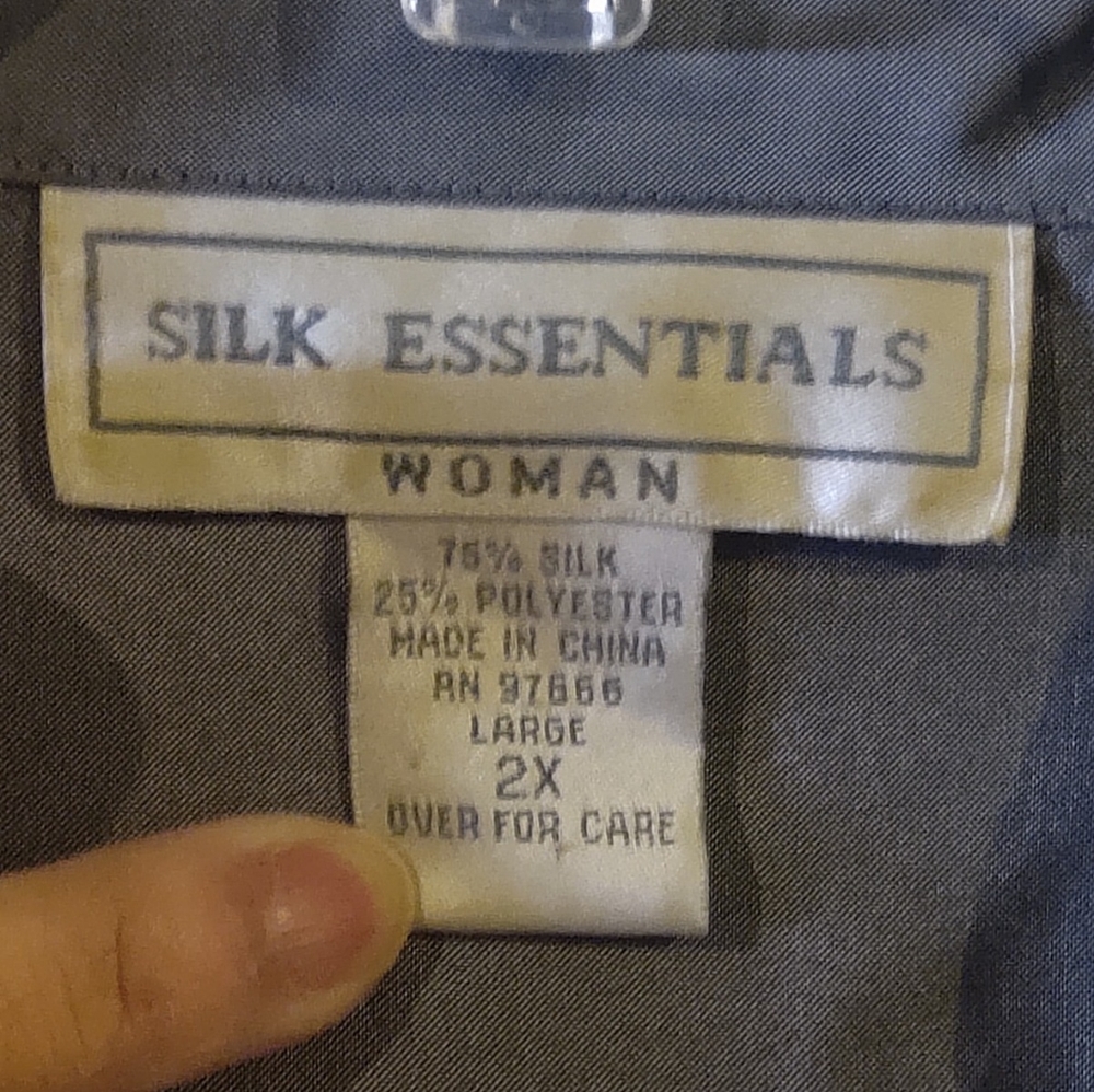 Silk Essentials Grey Silk Button Down Blouse Jack… - image 7